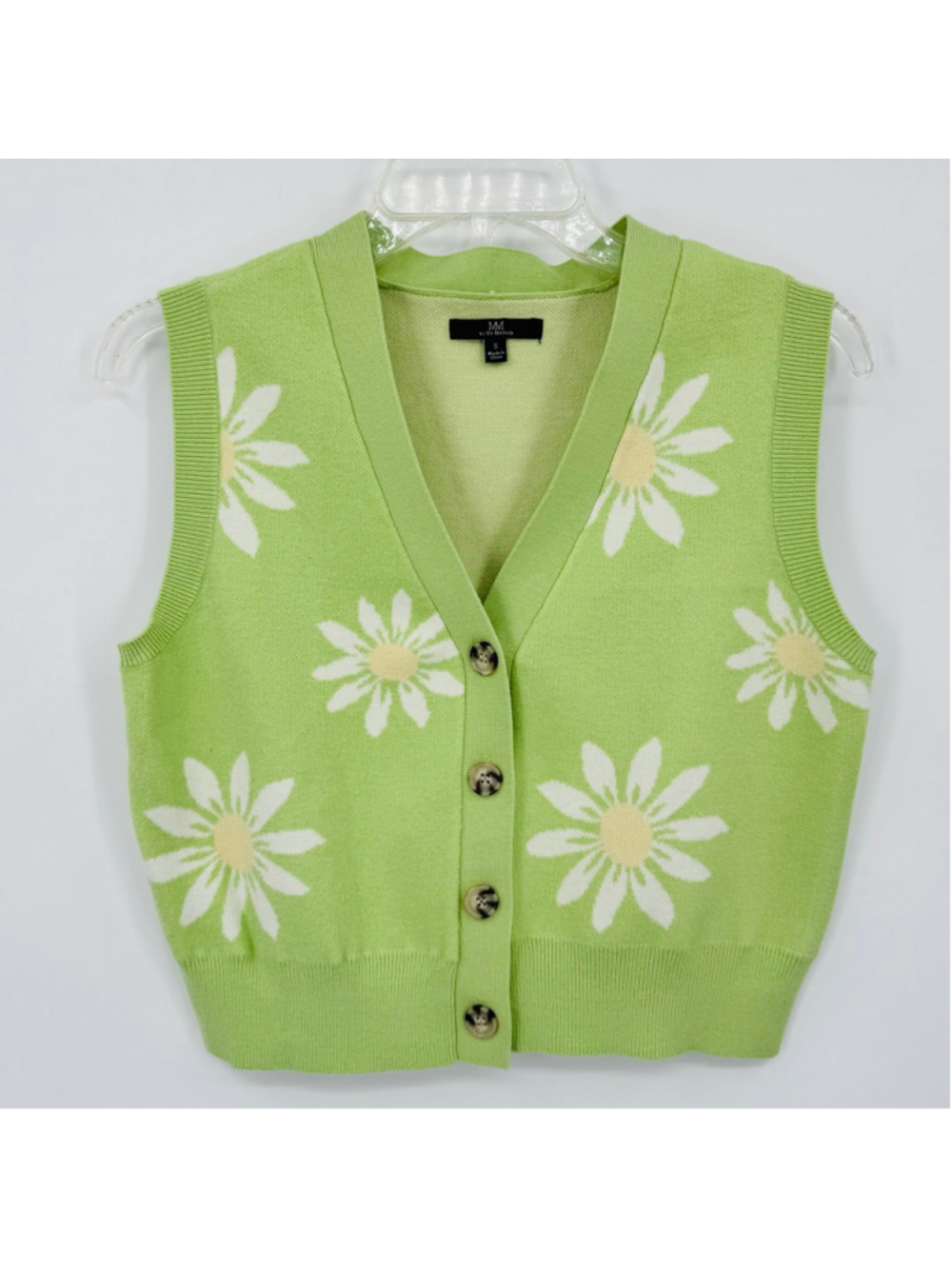 My Michelle Green & White Daisy Sweater Vest S